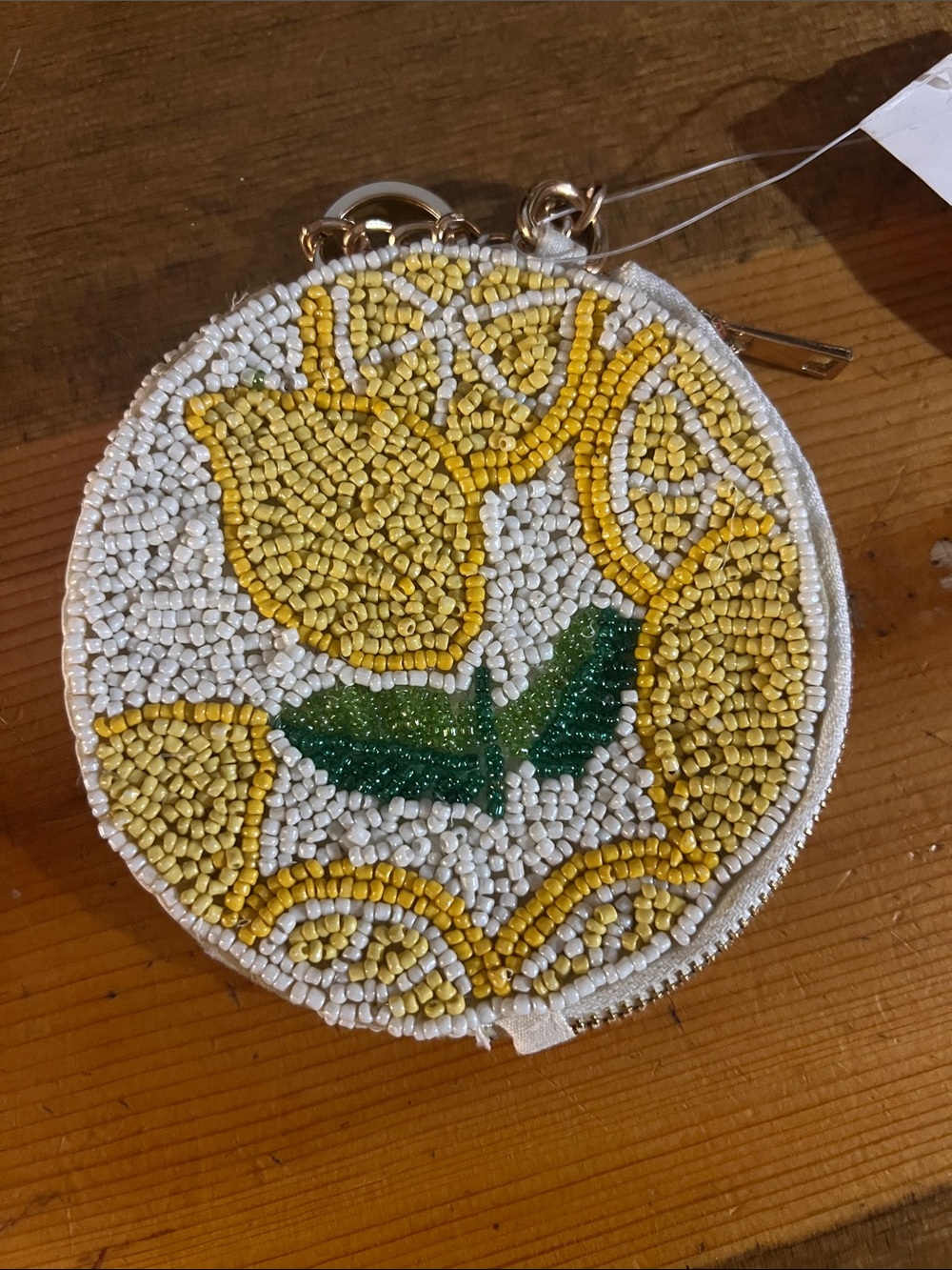 Beaded Lemon Motif Coin Purse - Yellow, White & Green On 34th